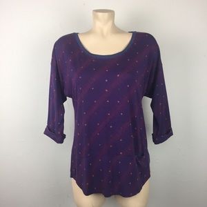 Lole Purple Print 3/4 Sleeve Shirt Sz S